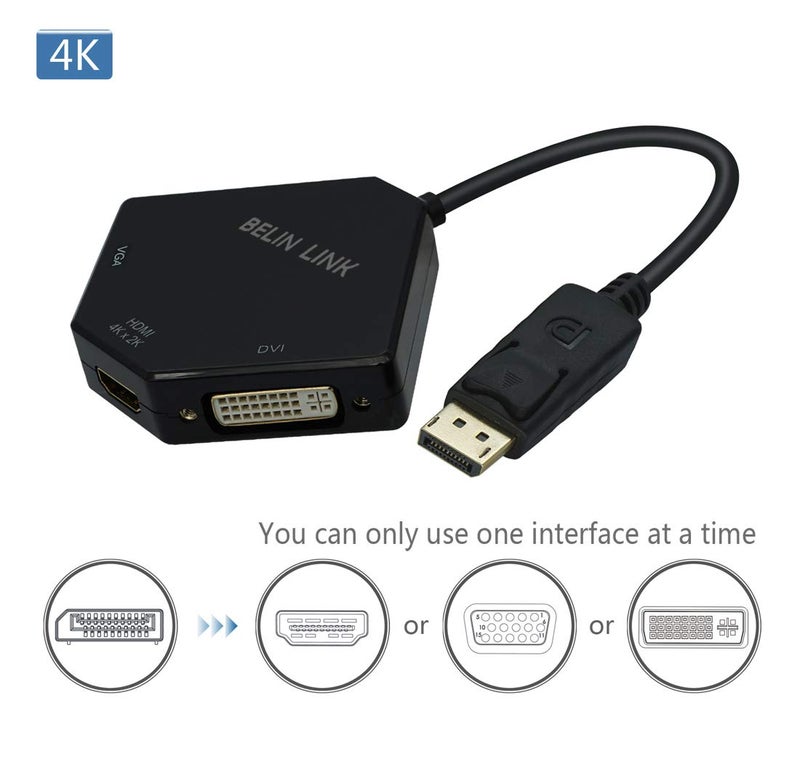 BELIN LINK DP to HDMI VGA DVI Adapter Displayport to HDMI 4K Adapter 3 in 1 Display Port to HDMI VGA DVI Converter Male to Female Gold-Plated (Diamond Shaped)â€¦ (Diamond Shaped) - Image 3
